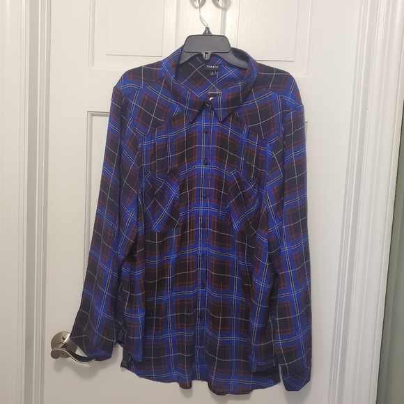 NWT Torrid West Madison Blue Plaid Blouse Button Front Size 4/26 Women's Ret $49 - Picture 8 of 9